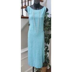 Pure Jill Women's Blue Solid Asymmetrical Neck Sleeveless Long Maxi Dress Medium